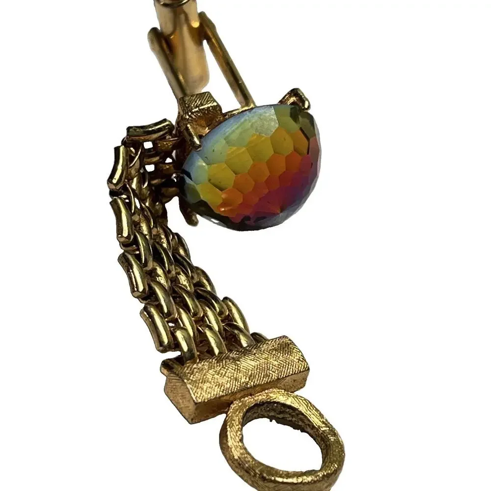 Vintage Dante Gold Tone Watermelon Rivoli Mesh Wrap Cufflinks Signed